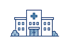 Weißes Krankenhausgebäude mit blauem Kreuz und Büschen auf dunkelgrünem Hintergrund - Krisenstab-Software Notfall- und Krisenmanager (NKM®).