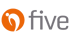 Logo von five mit orangefarbener, stilisierter "fünf" und grauem Text "five".