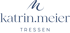 Logo mit den Wörtern "katrin.meier" in Dunkelblau, darunter "TRESSEN" und ein geschwungenes "M" darüber.