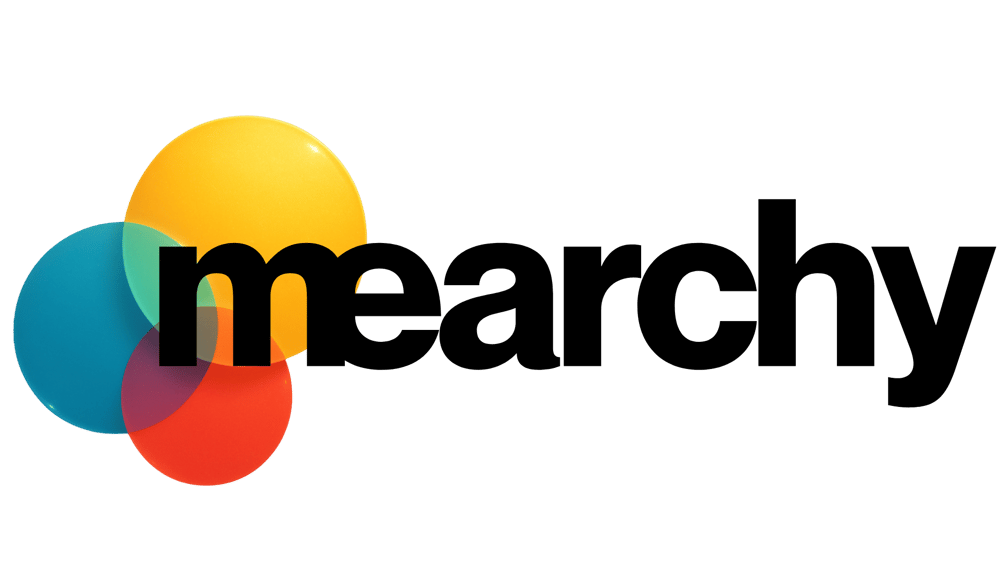 Mearchy Logo mit drei überlappenden Kreisen in Gelb, Türkis und Rot.