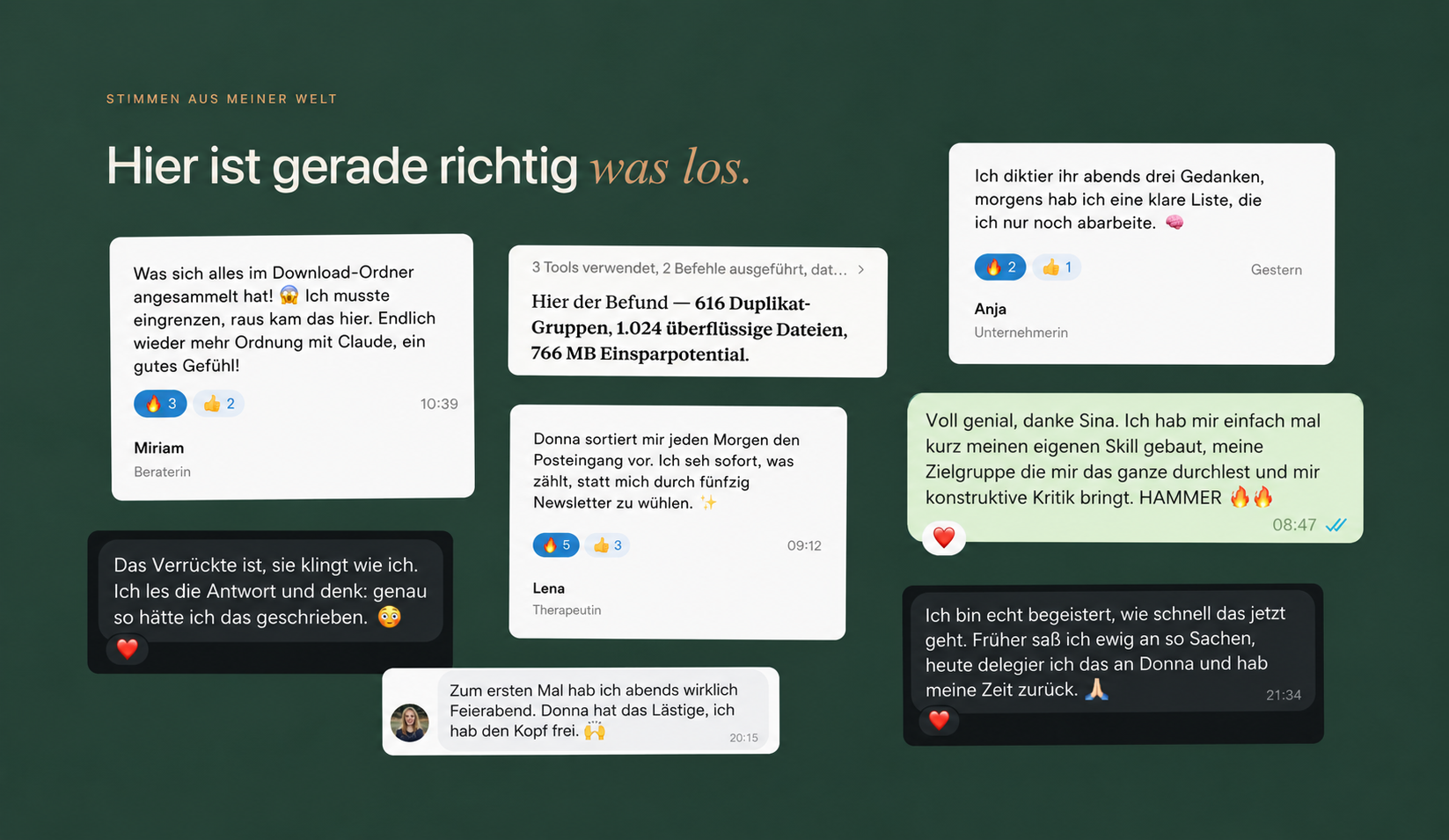 Stimmen von Kundinnen, die mit Donna arbeiten