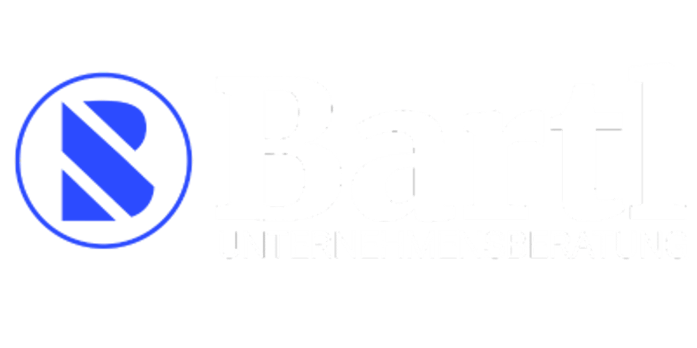 Logo von Bartl Unternehmensberatung: Blaues "B" in Kreis, daneben weißer Text "Bartl" und "UNTERNEHMENSBERATUNG".