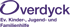 Lila Logo der Overdyck Ev. Kinder-, Jugend- und Familienhilfe auf schwarzem Hintergrund.