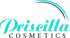 Priscilla Cosmetics Logo mit türkisfarbenem Schriftzug "Priscilla" und "COSMETICS" darunter, umgeben von einem geschwungenen Bogen.