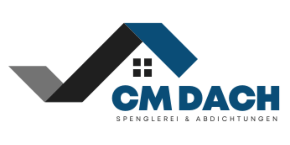 Logo CM DACH mit stilisiertem Dach in Grau und Blau, darunter "SPENGLEREI & ABDICHTUNGEN".