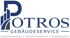 Logo von Potros Gebäudeservice für Gebäudereinigung, Hausmeisterservice und Sonderdienste in blauer Schrift auf Schwarz.