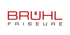 Logo des Friseursalons BRÜHL FRISEURE mit rotem Text auf weißem Hintergrund.