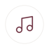 Dunkelrote Musiknote als Linienzeichnung in einem Kreis auf schwarzem Hintergrund.