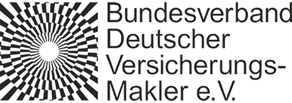 Logo des Bundesverband Deutscher Versicherungs-Makler e.V. mit abstraktem, strahlenförmigem Muster links.