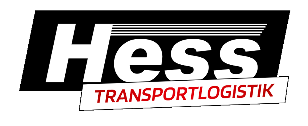 Schwarzes Logo mit weißem "Hess" und rotem "TRANSPORTLOGISTIK" auf weißem Streifen.