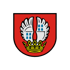 Rotes Wappen mit geflügeltem Schild, goldener Krone und zwei stilisierten Türmen.