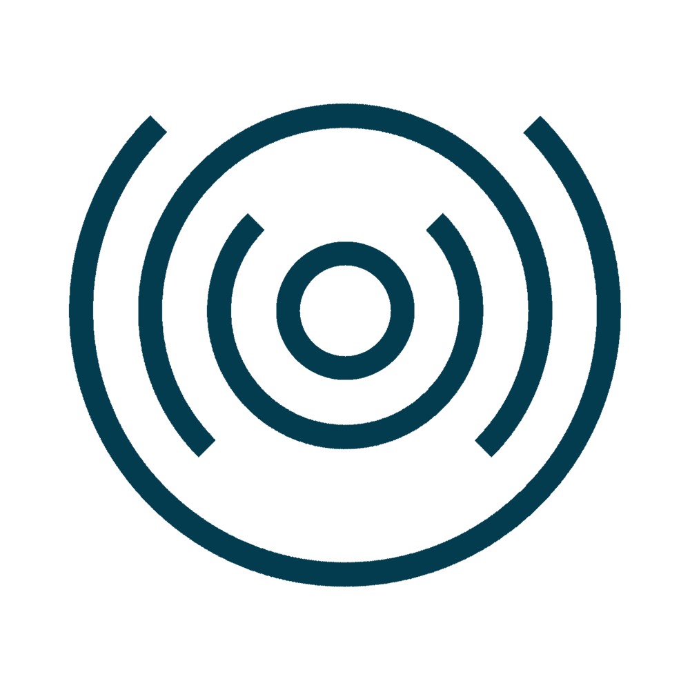 Blaues Katzenkopf-Schild-Symbol mit Zickzack-Bruch, umgeben von zwei Halbkreisen auf grünem Hintergrund.