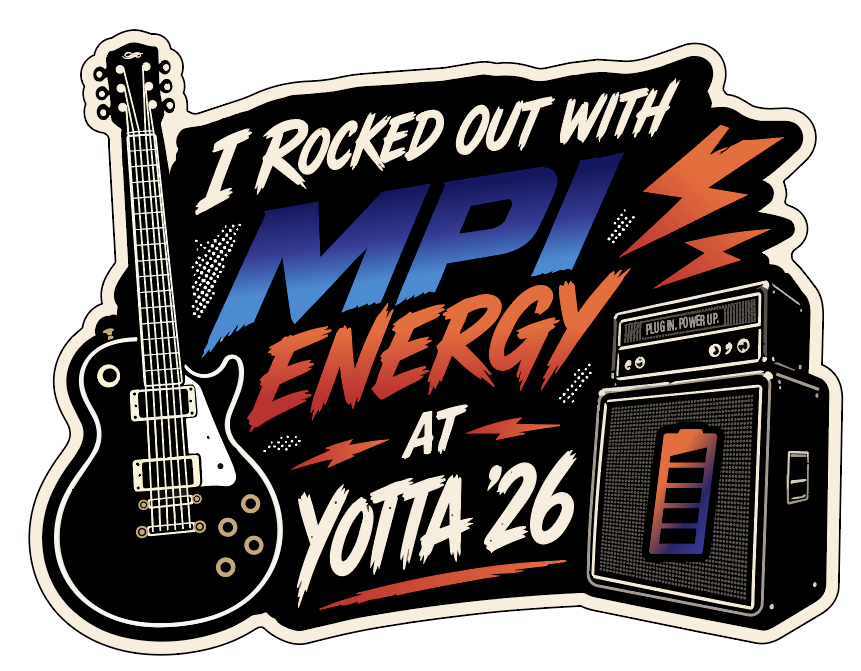 I rocked out with MPI Energy at Yotta 26 sticker, a guitar and an amp stack