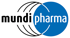 Mundipharma-Logo mit schwarzem Text „mundi“ und blauem Text „pharma“ in einem Kreis.