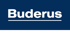 Buderus-Logo in Weiß auf blauem Hintergrund mit grünem unteren Balken.