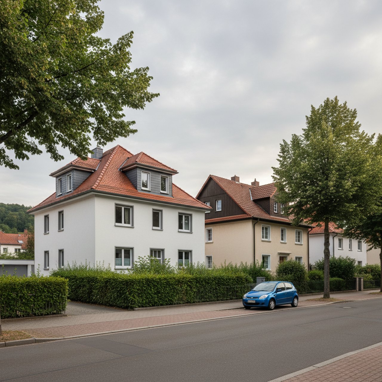 Sanierte Wohnhäuser in einer Wohnstraße im Landkreis Böblingen