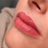 Nahaufnahme von frisch pigmentierten, vollen Lippen in einem warmen Rosaton.