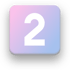 Abgerundetes Quadrat mit Farbverlauf von Rosa zu Blau und großer weißer Ziffer 2.