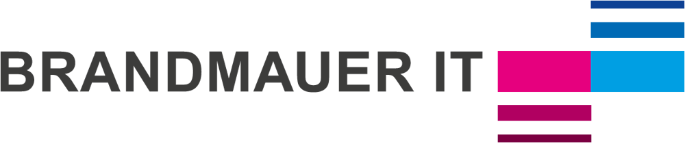 Das Brandmauer IT-Logo zeigt den Text "BRANDMAUER IT" in Dunkelgrau mit farbigen Balken rechts.