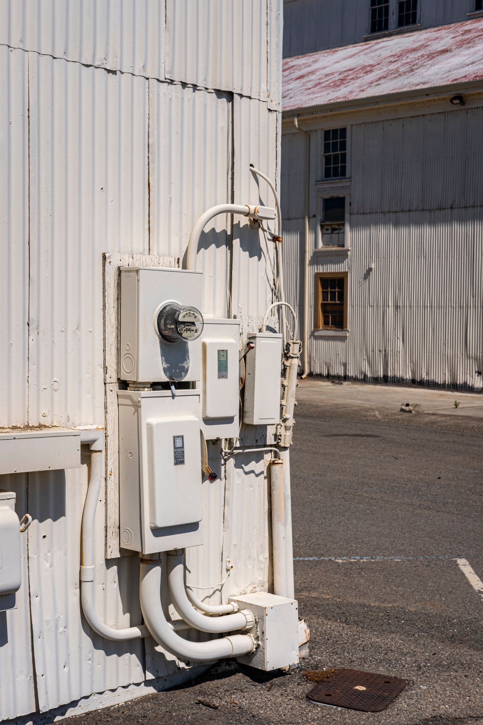 Electrical meter panels mounted on an exterior wall