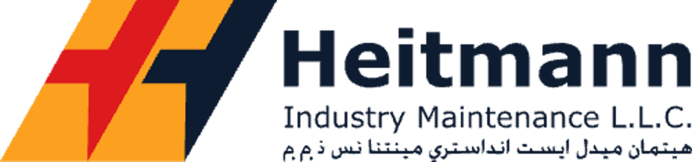 Logo von Heitmann Industry Maintenance L.L.C. mit einem roten Blitz in einem gelben H auf grünem Hintergrund.