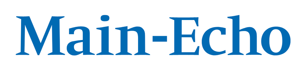 Blauer Text auf Weiß, welcher das "Main-Echo" Logo zeigt.