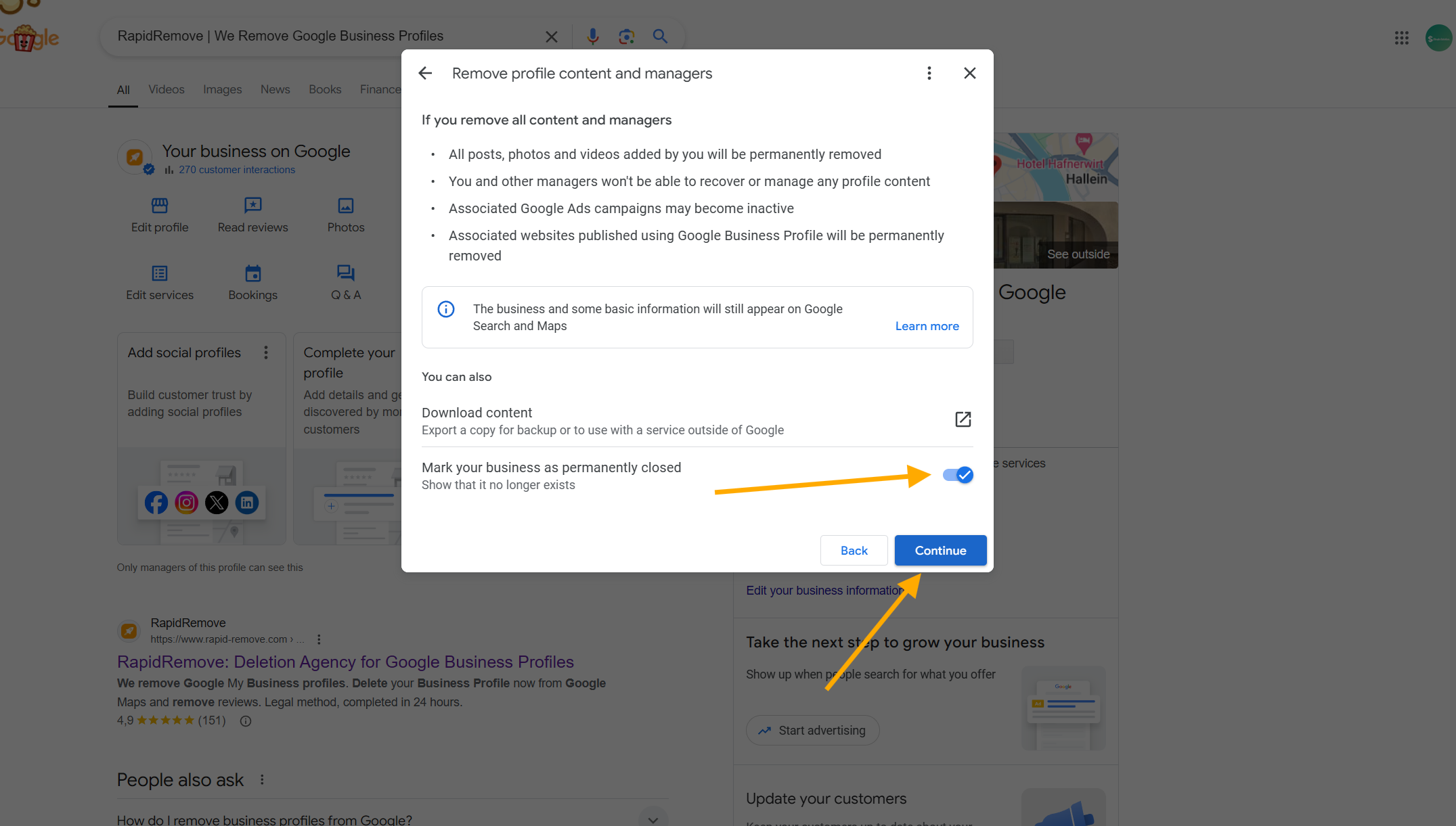 how do i delete a google business profile