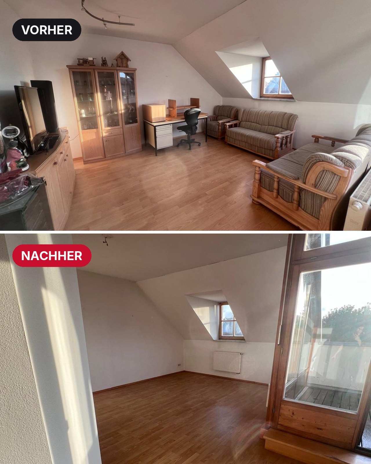 Wohnzimmer vor und nach der Haushaltsauflösung