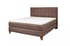 Braunes Boxspringbett Castello mit gepolstertem Kopfteil und weißer Matratze auf Holzbeinen.