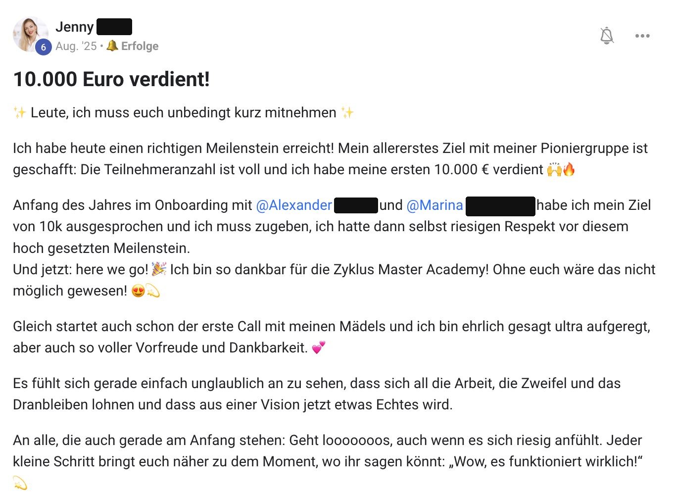 Jenny: 10 Tausend Euro verdient