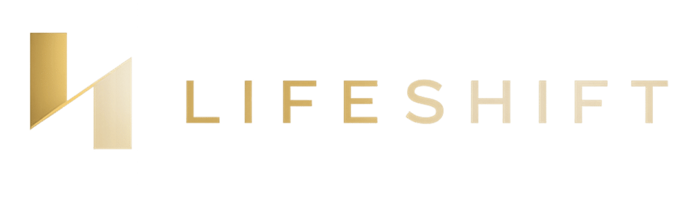 Gold und beiges Logo von Lifeshift und Mentor Herminio Eschle