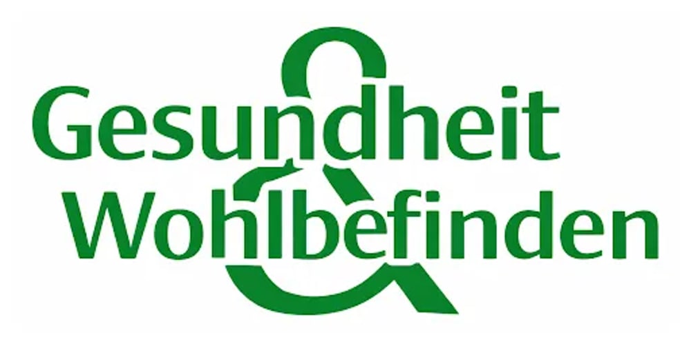 Grüner Text "Gesundheit & Wohlbefinden" auf weißem Hintergrund.