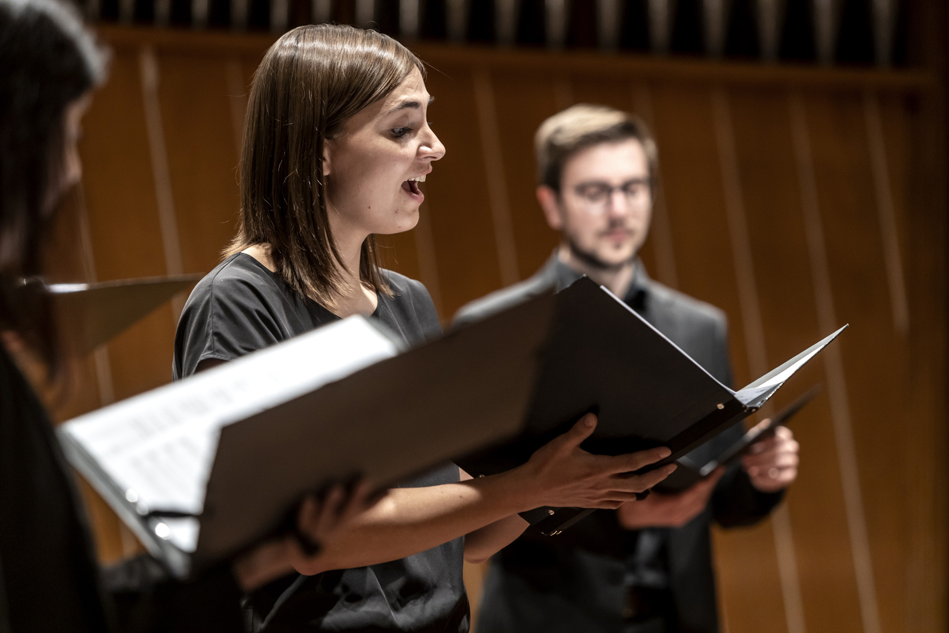 Conductor leading the final concert at the Konservatorium, Voices of Spirit 2021, Graz