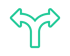 Ein türkiser Pfeil teilt sich in zwei Pfeile, die nach links und rechts zeigen, auf einem dunkelgrünen Hintergrund.