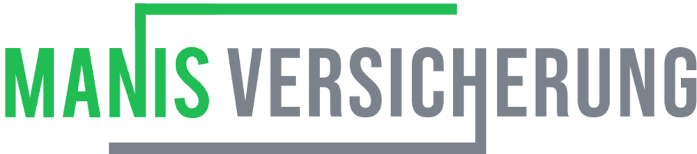 MANIS TREUHAND Logo in Blau und Grau mit umrandenden Linien.