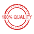 Roter, gestempelter Kreis mit der Aufschrift „100% QUALITY“ in der Mitte und gepunkteten Rändern.