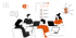 Vier Personen sitzen an einem Tisch mit Laptops, umgeben von Icons wie Geldmünzen und einer Checkliste.