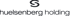 Logo der huelsenberg holding mit einem stilisierten S-Symbol über dem kleingeschriebenen Schriftzug auf schwarzem Grund.