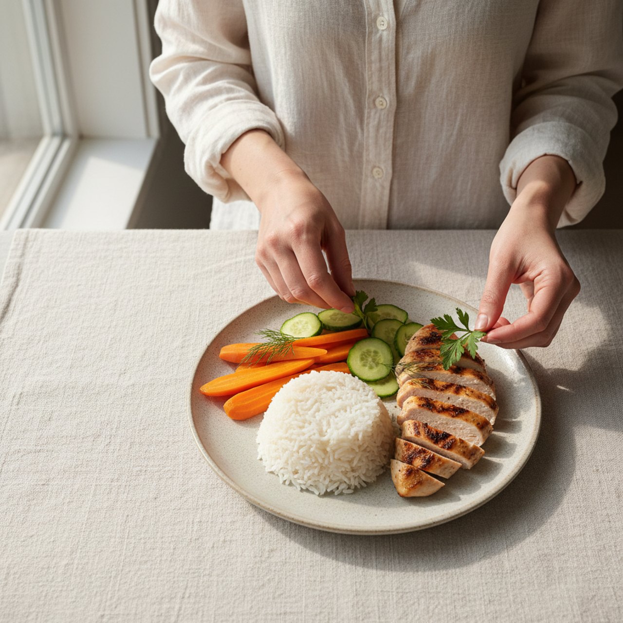 Einfaches, gut verträgliches Gericht mit Reis, Hähnchen und Gemüse