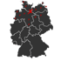 Karte von Deutschland mit roten X-Markierungen in den nördlichen Bundesländern.