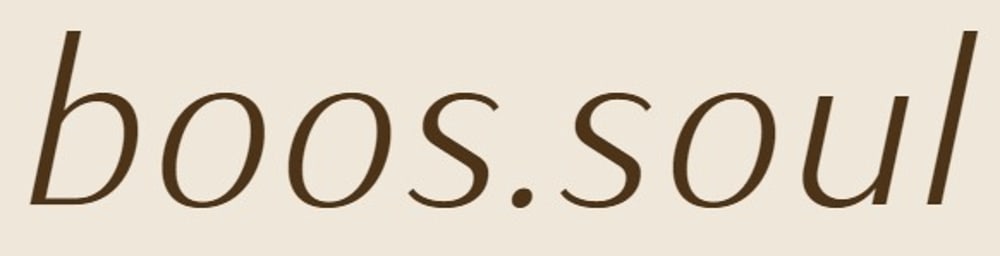 Brauner Schriftzug boos.soul in kursiver Serifenschrift auf beigem Hintergrund.