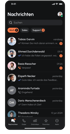 Xelion-App auf dem Smartphone in deutscher Sprache, dunkle Ansicht