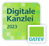 Grünes Logo "Digitale Kanzlei 2023" mit DATEV-Logo unten rechts.