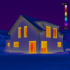 Thermografiebild eines Hauses mit hellen Fenstern und Türen, das Wärmeverlust anzeigt.