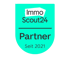 ImmoScout24 Partner-Logo in Türkis und Weiß mit Text "ImmoScout24 Partner Seit 2021".