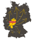 Karte von Deutschland, die Frankfurt und umliegende Städte mit dem Text "Mission Kita" auf einem roten Marker hervorhebt.