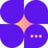 Four purple circles surround a central orange diamond, with three small orange circles in the bottom right.
