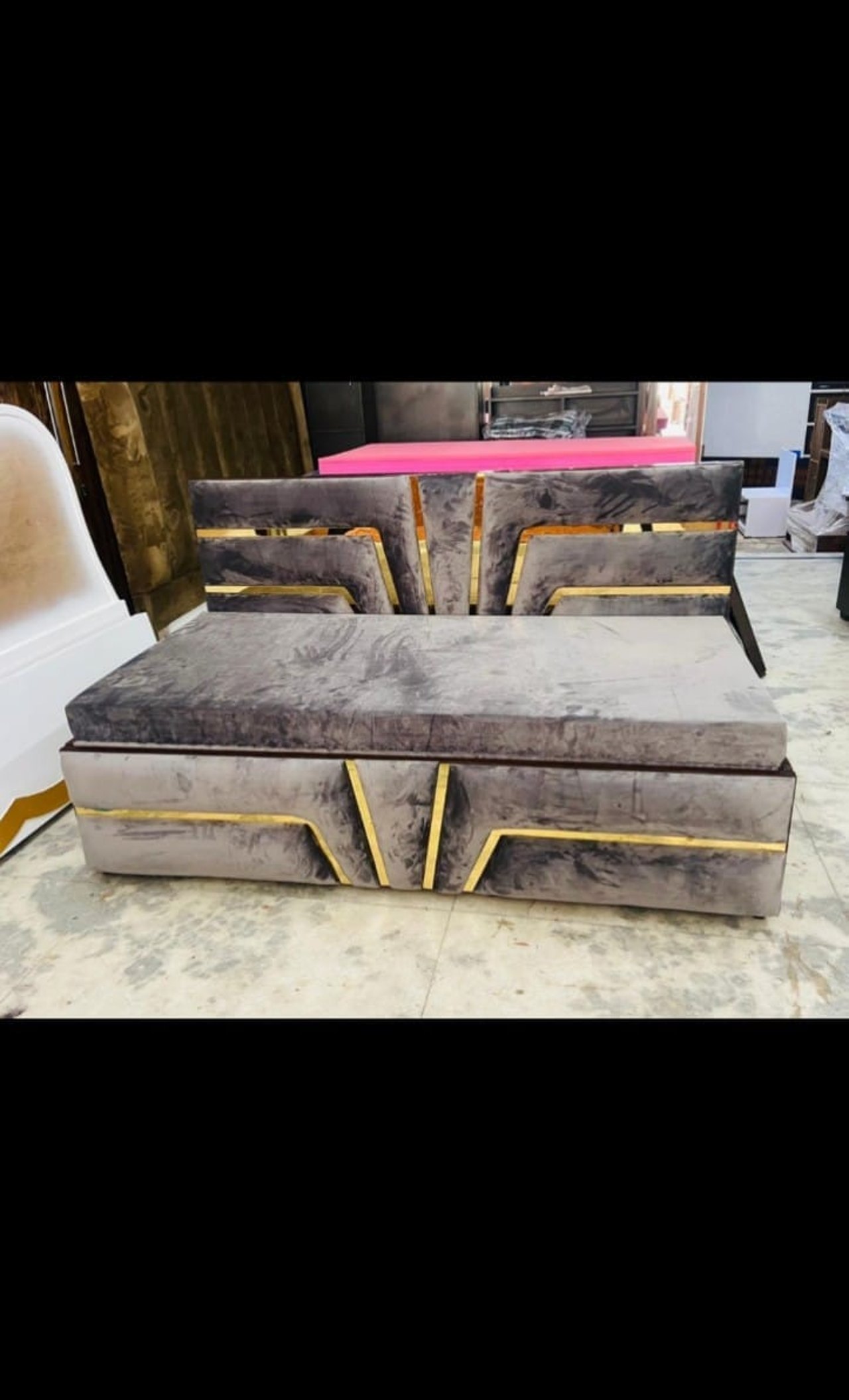 Grey & Gold Sofa Cum Bed