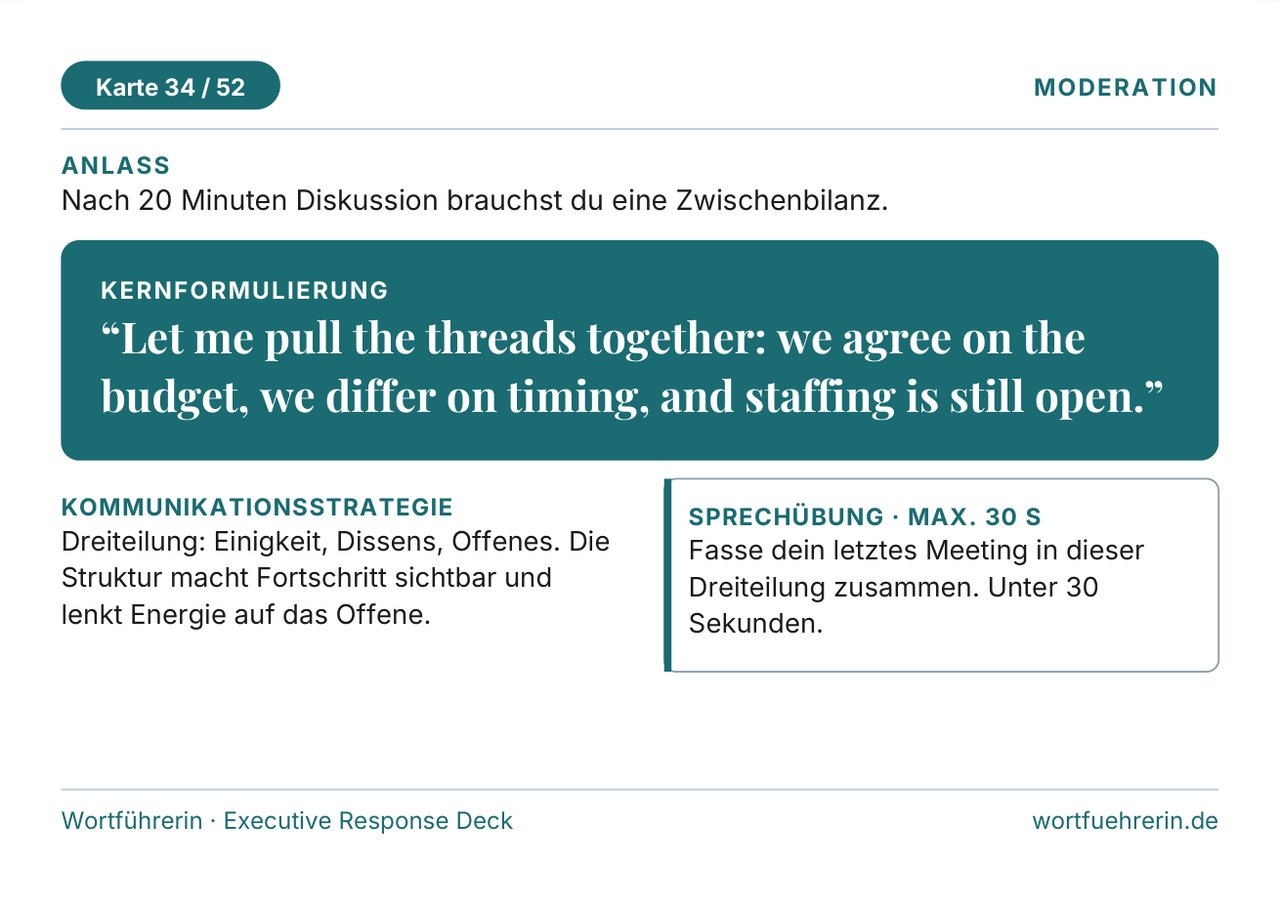 Karte 34 von 52 aus dem Executive Response Deck, Kategorie Moderation, Premium-Version