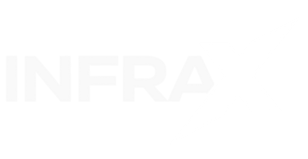 InfrAx Logo in Weiß auf dunkelgrünem Hintergrund